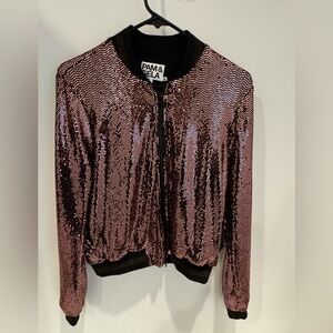 Pam & Gela Rose Mirror Ball Sequin Bomber Jacket Size Small
